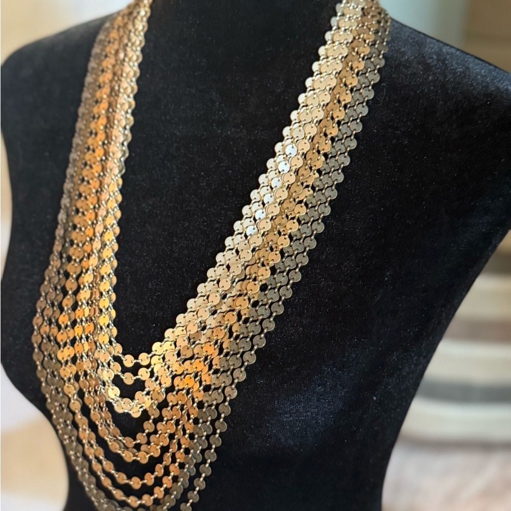 Chico's Gold Multi-Strand Necklace Statement Piece